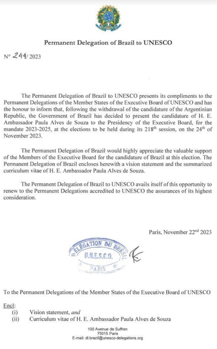 Brazil
                        UNESCO letter